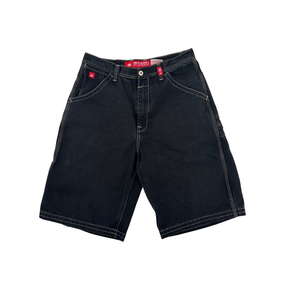 JNCO Jeans Mens Black Baggy‎ Cargo Carpenter Shorts Embroidered Crown Logo Sz 34